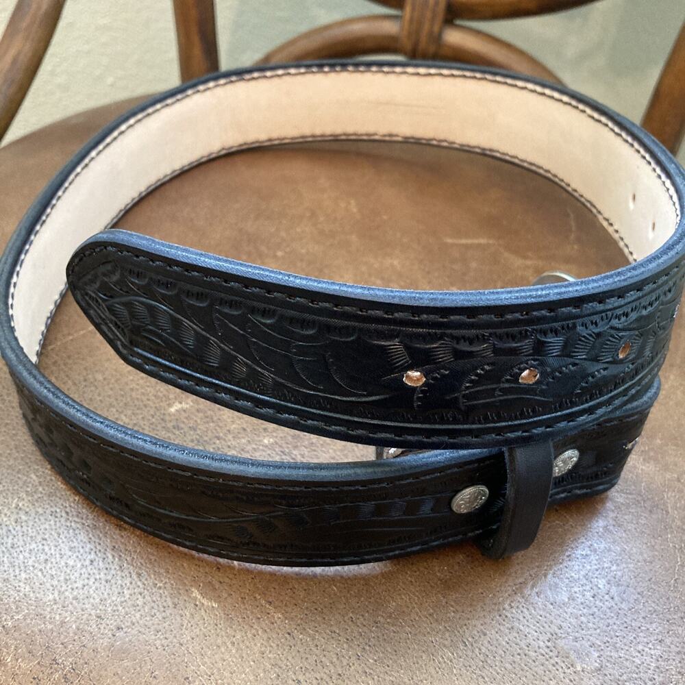 Black Tooled Leather Women's Belt